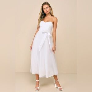 Lulus Beyond Immaculate White Sequin Embroidered Strapless Midi Dress
